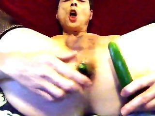 Sexy Logan Masculine Stripper Deep Throats & Fucks Cucumbers Slobber Roast