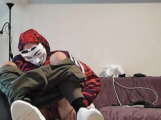 (ger) Horny, Pervy Sub In Sporty Sundress& Smelly Airmax, Fucks His Own Jizm Deep Into His Asshole