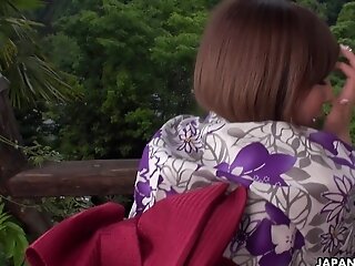 Beautiful Japanese Woman Wearing Kimono Has Gentle And Voluptuous Lovemaking Outdoor