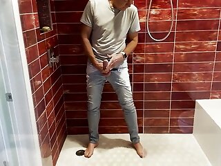 Barefooted In Jeans Pissing Myself And Demonstrating Dick And Ball