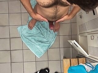 Sneaky Locker Room Wank Session While Other Guys Douche And Switch