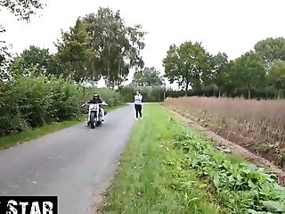 Youthful Jogger Towed By Motorcycle
