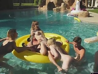 Four T-femmes In An Assfuck Pool Group Lovemaking